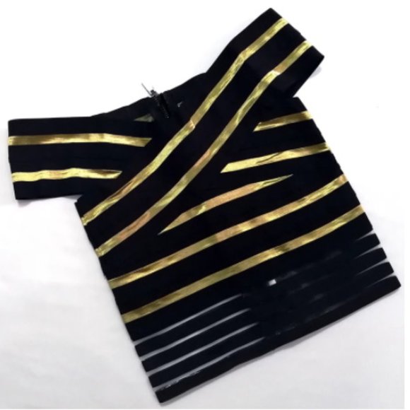 Shimmering Black & Gold Off Shoulder Top - Picture 2 of 11